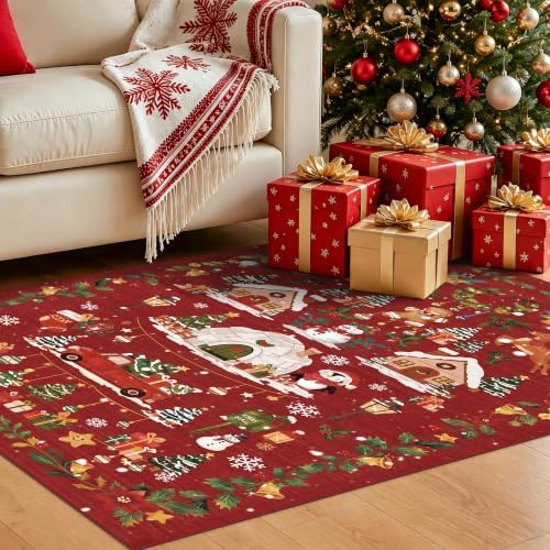 2x3 Christmas Cute Area Rug : Non-Slip Washable Winter Holiday Indoor Doormat Soft Low Pile Decorative Floor Mat for Kitchen Bathroom Living Room Bedroom Red Holiday Home Decor Gift（2x3，Red） - Image 3