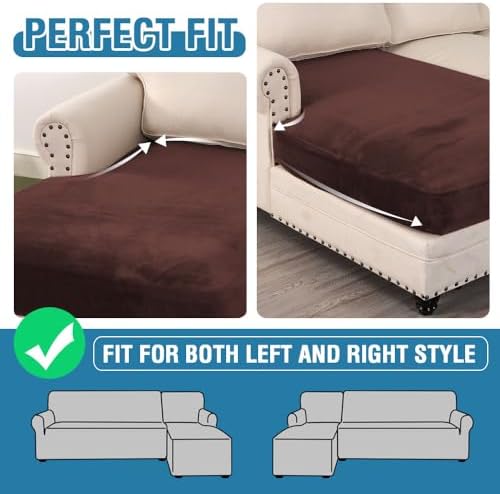 H.VERSAILTEX Velvet Stretch Individual Chaise Cover Sectional Couch Covers for L Shaped Sofa Both Left/Right Furniture Protector Seat Cushion Sofa Cover (1 Piece Chaise Cover, Brown) - Image 6