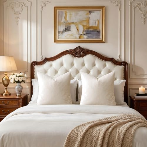 GIGIZAZA Velvet Pillow Covers 18x18 Decorative Pillows Pack of 2 Ivory - Image 6