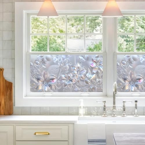 BlissYard Rainbow Sliver Flowers Privacy Window Film 39.3x17.7 Inch PVC by BlissYard