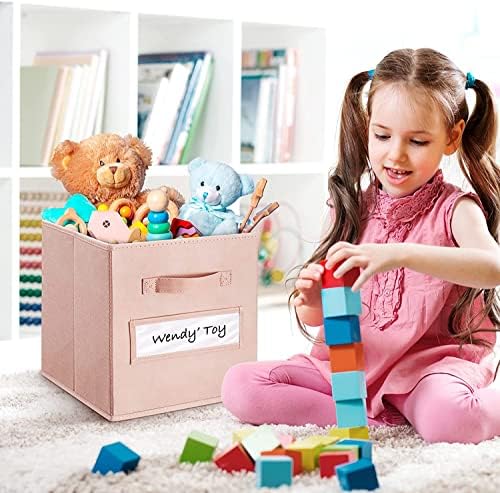 13x13x13 storage cube bins(Set of 8) Fabric storage cubes with 8 Labels Window Cards & a Pen, storage cubes 13x13, Collapsible 13 inch cube storage bins, Cubby Boxes, Pink - Image 5