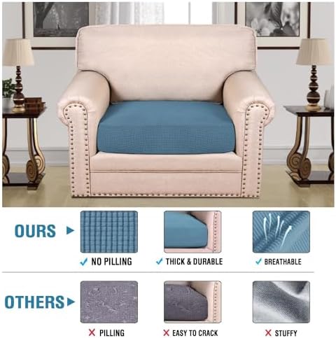 H.VERSAILTEX Super Stretch Individual Seat Cushion Covers Sofa Covers Couch Cushion Covers Slipcover Sets Thick Jacquard Textured Twill Fabric (1 Piece Chair Cushion Cover, Dusty Blue) - Image 2