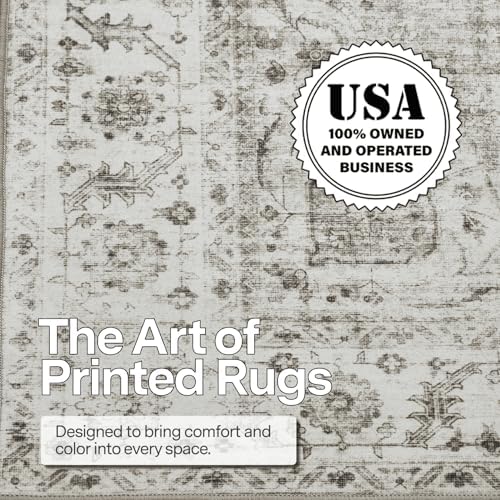 ReaLife Rugs Machine Washable Area Rug - Living Room Bedroom Bathroom Kitchen Entryway Office - Padded Low Pile Stain Resistant Premium - Boho Farmhouse Vintage - Joy - Beige Ivory 5' x 7' - Image 4