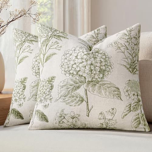 Set of 2 Decorative Floral Pillow Covers 22x22 Inch Light Green by SWANCOCO