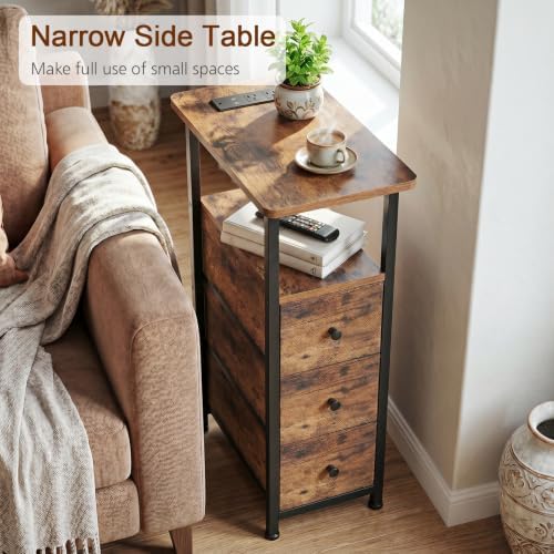 LOAKEKEL Narrow End Table with Charging Station, Small Nightstand - Image 4