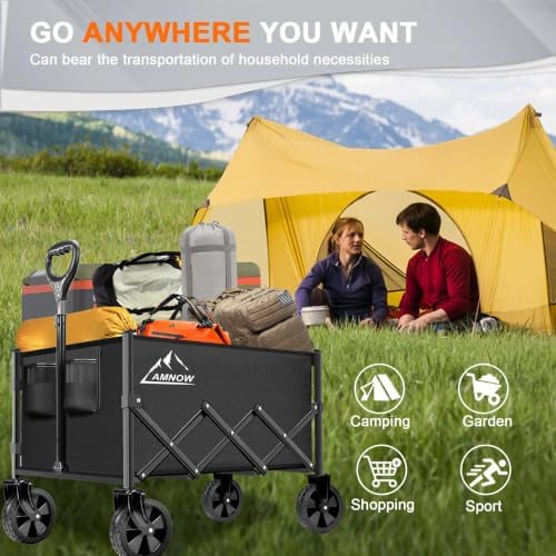 AMNOW 100L Collapsible Wagon Cart with All Terrain Wheels, 350LBS, Black - Image 5
