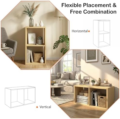 WannabeMyself【2026 Wooden Thick Frame】 2 Cube Storage Organizer with Anti-Tipping Kits, Reversible Open Back Book Shelf,Bookcase for Living Room,Bedroom,Entrance Hall,Office,11.6×24.7×13.1,Oak Color - Image 4