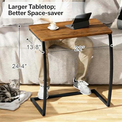 SRIWATANA Walnut C Shaped Side Table, Vintage End Table for Sofa Couch Bed - Image 3