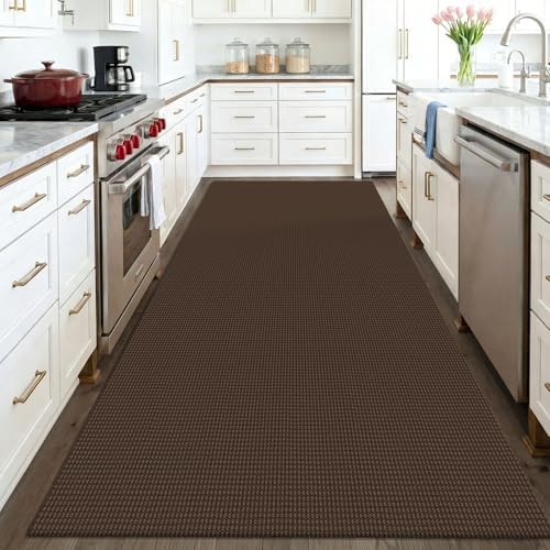 KOZYFLY Washable 4x6 Entry Woven Area Rug, Braided Throw Rugs for Entryway, Non Slip Door Mat Indoor Entrance, Front Porch Carpet for Foyer, Kitchen, Bedroom, Living Room, Brown/Dark Brown by KOZYFLY