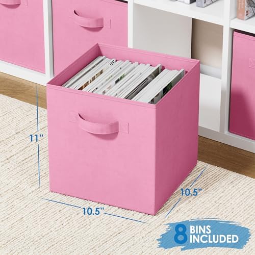 Storage Cubes - 11 Inch Cube Storage Bins (Set of 8). Fabric Cubby Organizer Baskets with Dual Handles | Foldable Closet Shelf Organization Boxes (Light Pink) - Image 2