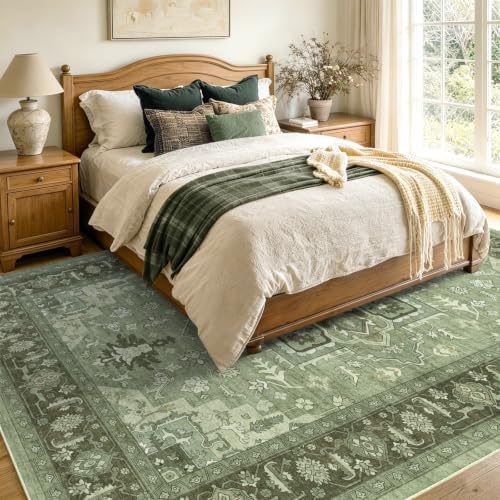6x9 Ft Large Area Rugs for Living Room, Soft Non-Slip Machine Washable Rug, Vintage Stain Resistant Carpets for Bedroom Nursery Dining Room Home Decor (Green) - Image 4