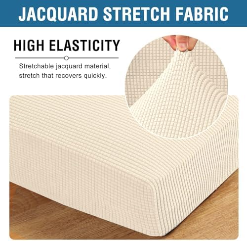 H.VERSAILTEX Super Stretch Individual Seat Cushion Covers Sofa Covers Couch Cushion Covers Slipcover Sets Thick Jacquard Textured Twill Fabric (1 Piece Chair Cushion Cover, Cream) - Image 4