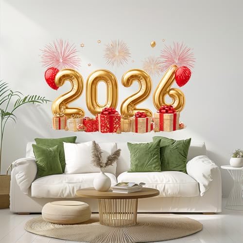 ANNA QUEEN 2026 Happy New Year Wall Decals | Peel and Stick Fireworks Balloon Wall Stickers – Removable Party Vinyl Wall Décor for Living Room, Office, Classroom & Window Displays by ANNAQUEEN