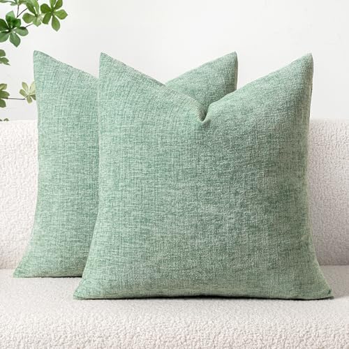 MIULEE Soft Chenille Throw Pillow Covers Greyish Green 18x18 Pack of 2 by MIULEE