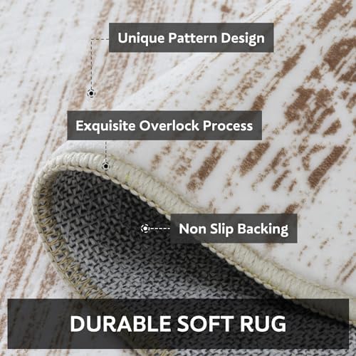5x7 Large Area Rugs for Living Room Machine Washable Rug Distressed Indoor Carpet Neutral Moroccan Boho Rug Ultra Soft Area Rug for Bedroom Dining Room Playroom Office, Light Brown - Image 5