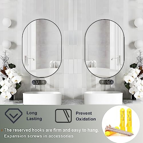 2 Piece Oval Bathroom Mirror Capsule Wall Vanity Mirror, 20"x30" Pill Mirrors Wall Mounted Mirror, Large Modern Mirror with Black Metal Frame, Decor for Entryway, Bedroom, Living Room - Image 5
