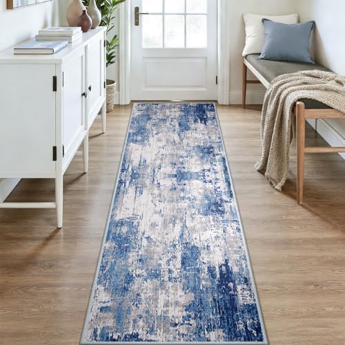 RELEANY Washable Runner 3'x9' Abstract Area Rug for Hallway Blue Gray - Image 2