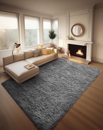 Ophanie 8x10 Area Rugs for Living Room,Upgrade Non-Slip Fluffy Soft Large Shag Bedroom Carpet, Deep Grey Big Indoor Thick Rug,Gray Carpets for Boy and Girls Room Decor with Over 99 pcs Pile fibers by Ophanie