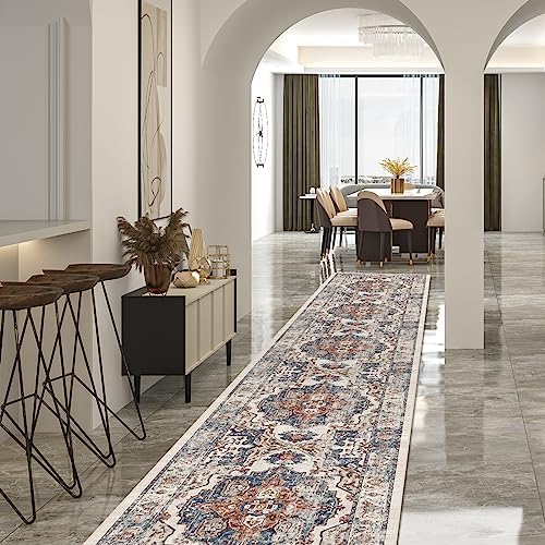 Hallway Washable Runner Rug - 2'6x14 Kitchen Rugs Entryway Rug Runner Vintage Soft Floor Mat Non Slip Indoor Farmhouse Carpet for Bathroom Living Room Bedroom (2'6''x14', Brick) by HYHAOYUNLAI