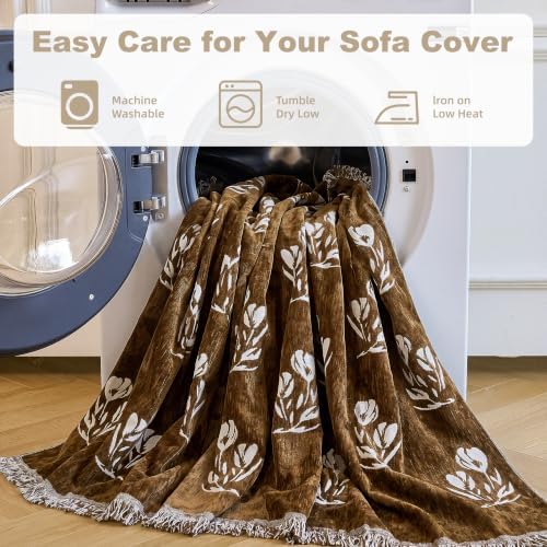 Couch Cover for Dogs Washable Sofa Cover, Sectional Couch Covers, Sofa Covers for 2 Cushion Couch, Non Slip Stripe Sofa Slipcovers Furniture Protector (Floral ‌Brown 91x118) - Image 6