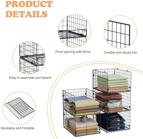 5-Tier Stackable Closet Storage Baskets, Closet Organizers and Storage Shelves, Foldable & Stackable Clothes Storage Bins for Closet System, Closet Shelf Organizer for Home,Black(Patent No. 30022416) - Image 2