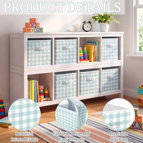 Yalikop 6 Pcs Green Gingham Cube Storage Bins, 11 Inch Fabric Checkered Classroom Storage Bins Organizer with Handle Preppy Collapsible Cubby Basket for Classroom Home Nursery Playroom Bedroom - Image 6