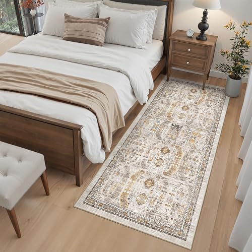 Madane Washable Runner Rug 3x6 Runners for Hallways Non Slip, Brown/Gold - Image 4
