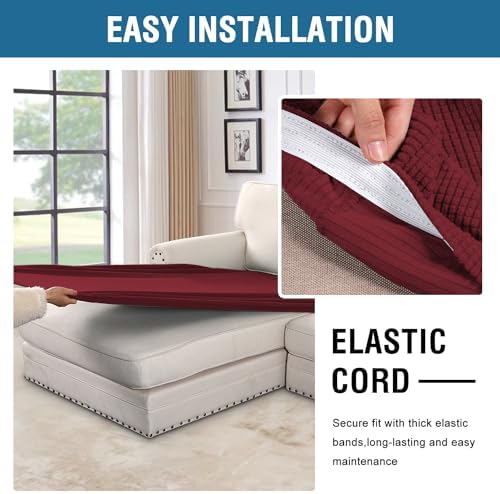 H.VERSAILTEX Super Stretch Individual Chaise Cover Sectional Couch Covers for L Shaped Sofa Both Left/Right Featuring Thick Jacquard Textured Twill Fabric (1 Piece Chaise Cover, Burgundy Red) - Image 5