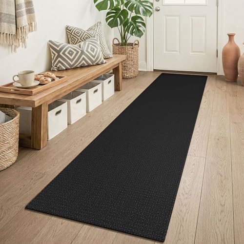 KOZYFLY Runners for Hallways 2x6 ft Washable Kitchen Runner Non Slip Rubber Backed Hall Runners Cotton Entryway Runner Rugs Floor Carpet for Indoor Backdoor Bedroom Kitchen, Black/Dark Grey by KOZYFLY
