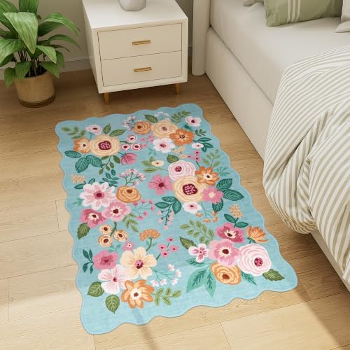 DUKINO 2x3 Rugs for Entryway, Floral Door Mat Washable Kitchen Rugs, Teal - Image 7