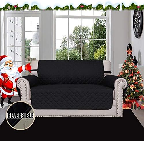 Easy-Going Reversible Couch Cover, 2 Cushion Sofa, Loveseat, Black/Beige - Image 2