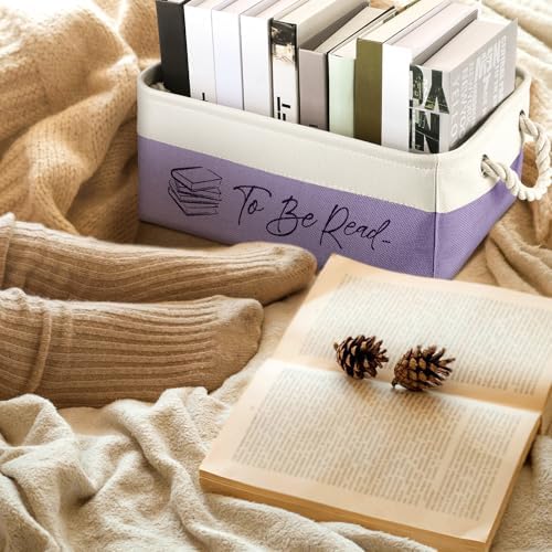 Marsui 1 Pcs TBR Basket Book Storage Bin Bookish Gifts, White Purple - Image 5