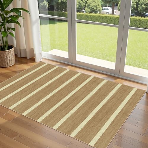 Striped 3x5 Entry Rug, Washable Indoor Outdoor Mats for Front Door by Othilic