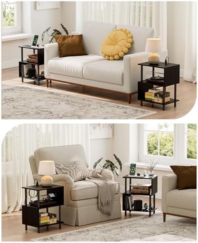 Frylr Small Side Table, End Table and Nightstand with 3-Tier Wood Shelves, Sturdy Metal Frame with 44 LBS Capacity per Shelf, Easy to Assemble for Living Room or Bedroom,Dark Oak - Image 6