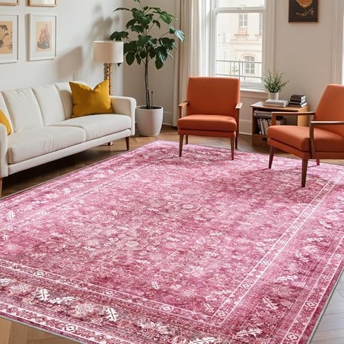OPPODREAM Vintage Hot Pink Area Rugs 5x7, Washable Rug for Living Room by OPPODREAM