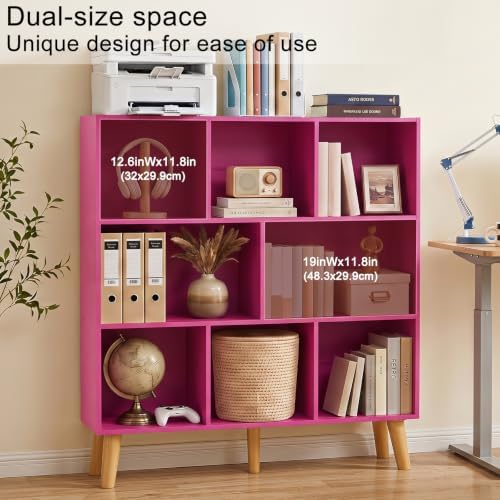 YAHARBO 8 Cube Bookshelf,3 Tier Bookcase with Legs,Pink Mid-Century Modern Bookshelves,Large Free Standing Open Storage Organizer Shelf,Tall Wooden Book Case Furniture for Bedroom,Living Room,Office - Image 4