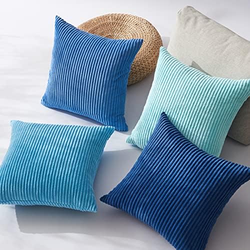 Topfinel Euro Shams Decorative Throw Pillow Covers 26x26 Inch Set of 4,Soft Accent Corduroy Striped Blue Gradient Color Large Cushion Cover for Beach,Patio,Balcony,Living Room,Summer Home Decor - Image 4