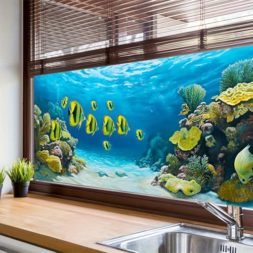 HOMETITUTE Underwater Fish Coral Privacy Window Film 39.3x17.7 Inch PVC - Image 4