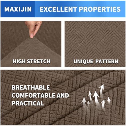 MAXIJIN Loveseat Cover Sofa Covers (55"-69"), 1-Piece Stretch Couch Covers for 2 Cushion Couch Love Seat Slipcover with Elastic Bottom for Kids,Dog (Loveseat, Diamond Pattern Brown) - Image 4