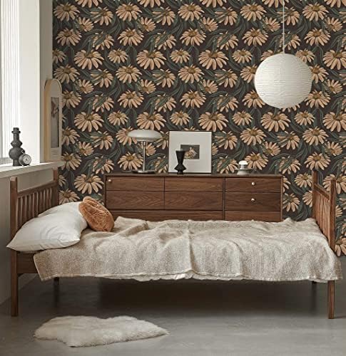 HAOKHOME Vintage Peel and Stick Wallpaper Floral Brown/PeachPuff/Green Daisy Wall Decor Home Bathroom Boho Decor 17.3in x 9.8ft - Image 3