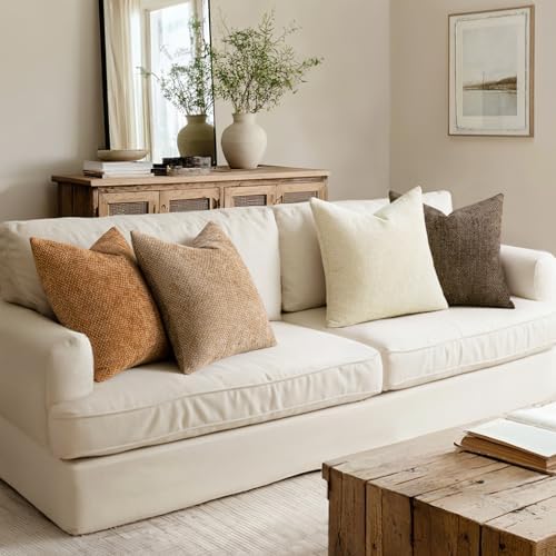 MIULEE Soft Decorative Chenille Fall Pillow Covers Brown 18x18 Pack of 4 - Image 5