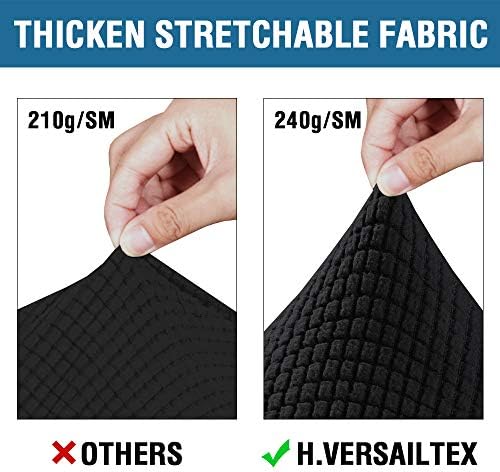 H.VERSAILTEX 3 Piece Stretch Sofa Covers for 2 Cushion Loveseat Couch Covers for Living Room Furniture Cover (Base Cover Plus 2 Seat Cushion Covers) Thicker Jacquard Fabric(Medium Sofa, Black) - Image 3