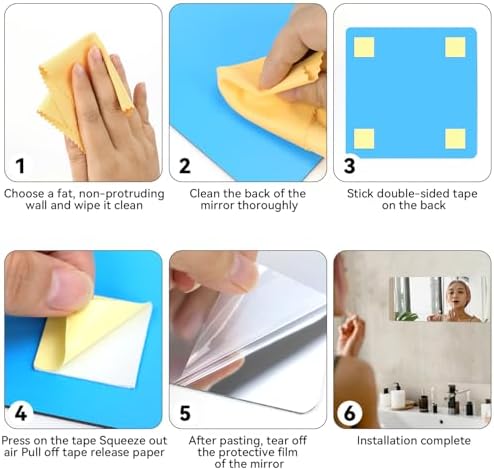 yuntop 2 Pack Self Adhesive Acrylic Mirror, 2MM Flexible Plastic Mirror, Shatterproof PS Frameless Wall Mirror for Bathroom Vanity and Entryway (16 x 12 inch) - Image 6