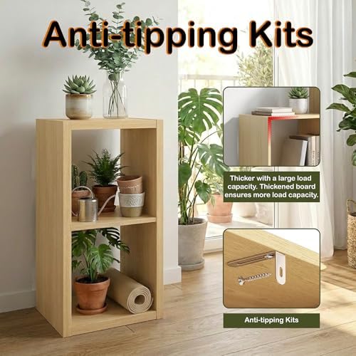 WannabeMyself【2026 Wooden Thick Frame】 2 Cube Storage Organizer with Anti-Tipping Kits, Reversible Open Back Book Shelf,Bookcase for Living Room,Bedroom,Entrance Hall,Office,11.6×24.7×13.1,Oak Color - Image 5