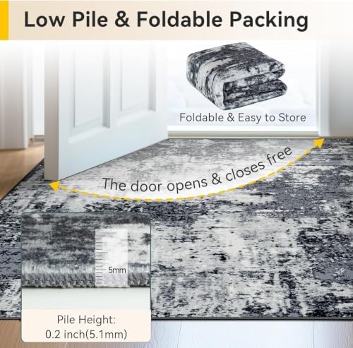 RELEANY Washable 4'x6' Abstract Area Rug for Living Room Black White - Image 6