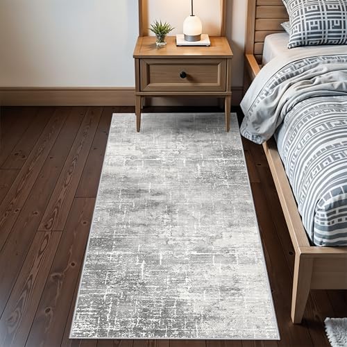 Washable Abstract 2x6 Kitchen Rug: Non-Slip Sink Stove Floor Mat Water-Resistant Entryway Bathroom Carpet Soft Dining Room Bedroom Runner for Family with Elderly Dogs Modern Home Decor(2x6 Light/Grey) - Image 2