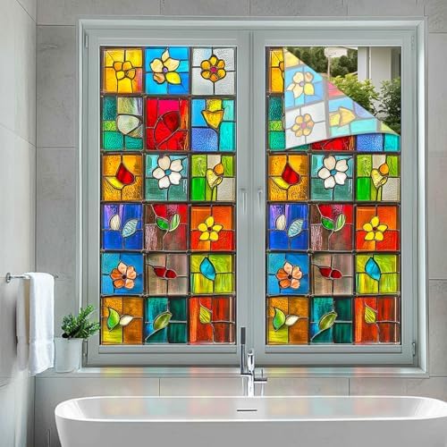 BlissYard Colorful Lattice Floral Leaf Window Cling 17.7x39.3 Inch PVC - Image 5