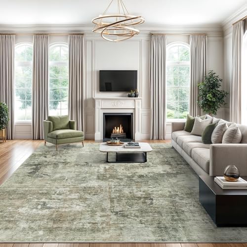 Soalmost Abstract Rug 8x10 Large Living Room Area Rugs Washable Green Black by Soalmost