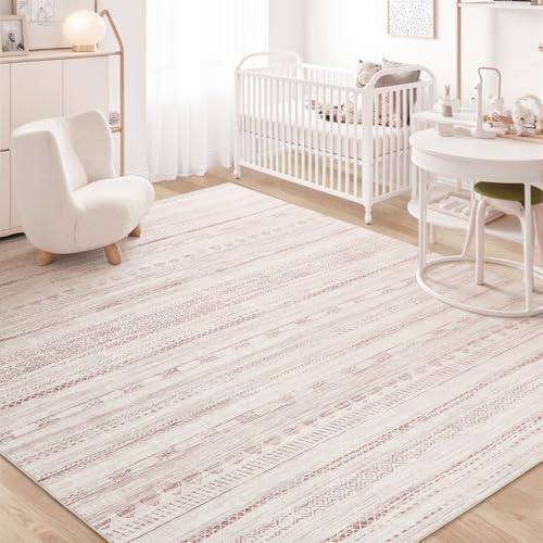 9x12 Pink Area Rugs for Living Room Machine Washable Rug Distressed Girls Nursery Rug Indoor Carpet Neutral Moroccan Boho Ultra Soft Area Rug for Bedroom Dining Room Playroom Office by Tchdio