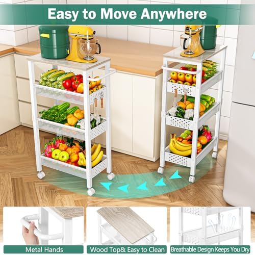 Vivihomety 4-Tier Laundry Utility Rolling Storage Cart with Wheels, Metal - Image 7